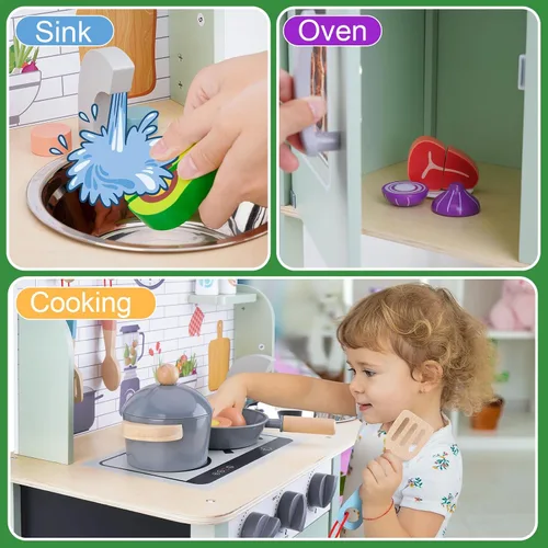 Miniatura 2 de Juego de cocina de madera para niños pequeños de 1 a 3 años, juego de cocina de juguete de simulación, juguetes de cocina con accesorio de juguete