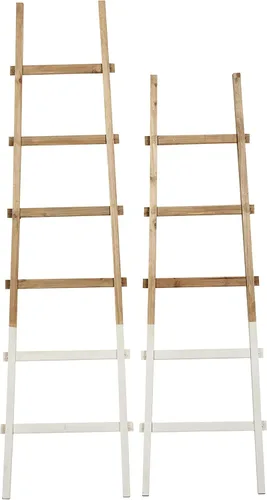 Miniatura 8 de Deco 79 Escalera de madera para 5 y 6 estantes con bases blancas, juego de 2 62 pulgadas, 73 pulgadas de alto, marrón