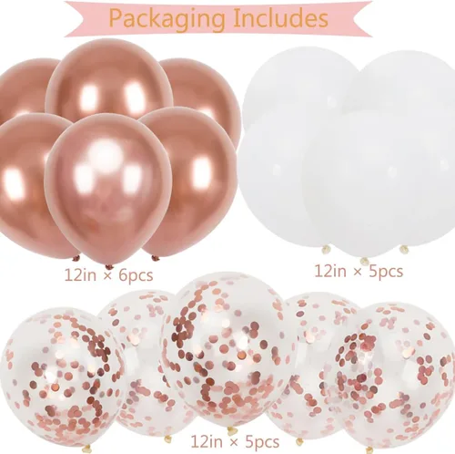 Miniatura 3 de Cartel de feliz cumpleaños, decoración de cumpleaños de oro rosa, 16 globos de 12 pulgadas con 2 cintas para decoración de fiesta de niña y mujer