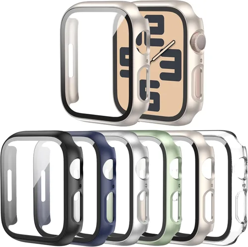 Miniatura 12 de Paquete de 6 fundas para Apple Watch SE 3 (2025) SE 2 Series 6, 5, 4, de 1.57 pulgadas, con protector de pantalla de vidrio templado, parachoques