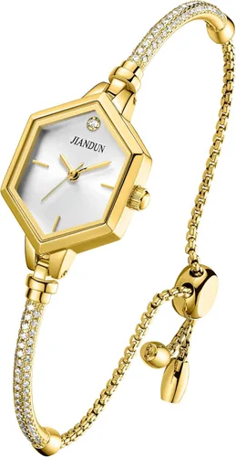Miniatura 5 de Reloj de mujer JIANDUN pequeño hexagonal dorado, reloj de pulsera de diamante con acento, impermeable y elegante Negro dorado