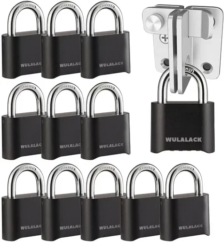 WULALACK - Candado de combinación para exteriores, combinación de candado de 4 dígitos resistente a la intemperie para cobertizos al aire libre,