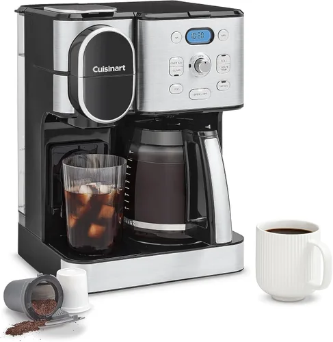 Cafetera de 12 tazas Cuisinart, jarra de vidrio para porciones individuales, máquina automática de café caliente y café helado, control de Acero