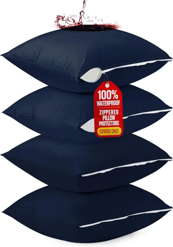 Utopia Bedding - Protectores de almohada impermeables, con cremallera (sin rellenos de almohada), europeos (paquete de 4, azul marino), fundas