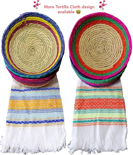Miniatura 9 de Jacq & Jürgen - Cestas de palma tejidas a mano, paquete de 3 unidades, multicolor, paquete de tamaño mediano, tortillero mexicano tradicional