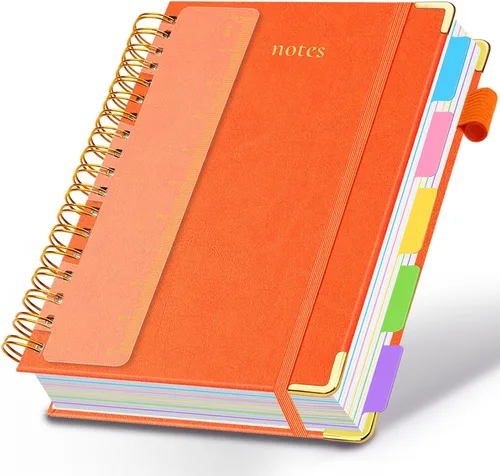 Miniatura 32 de Cuaderno de espiral con tapa dura, de 8 x 10 pulgadas, separadores y divisores extraíbles, 300 páginas, 5 asignaturas, a rayas, de piel sintética