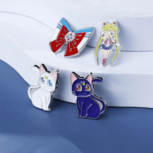 Miniatura 3 de Moon Girl Cartoon 4pcs Brooch Moon Girl Luna Enamel Lapel Pin for Girls Anime Collectible Pins