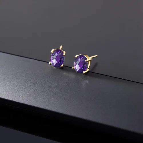 Miniatura 331 de Gem Stone King Aretes de oro de 14 quilates con piedra natal ovalada de 0.315 x 0.236 in Aretes de oro para mujer
