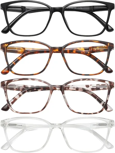 Miniatura 13 de Przene Paquete de 4 lentes de lectura con bloqueo de luz azul, lectores para mujeres y hombres con bisagra de resorte Mezcla