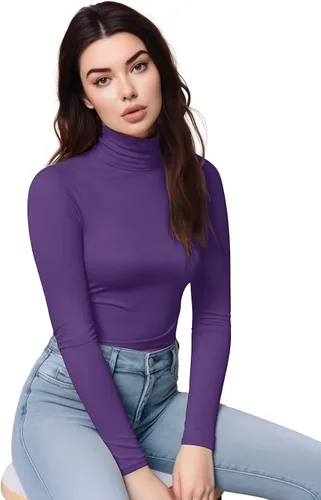 Miniatura 2 de Zengjo - Camiseta de manga larga con cuello de tortuga para mujer