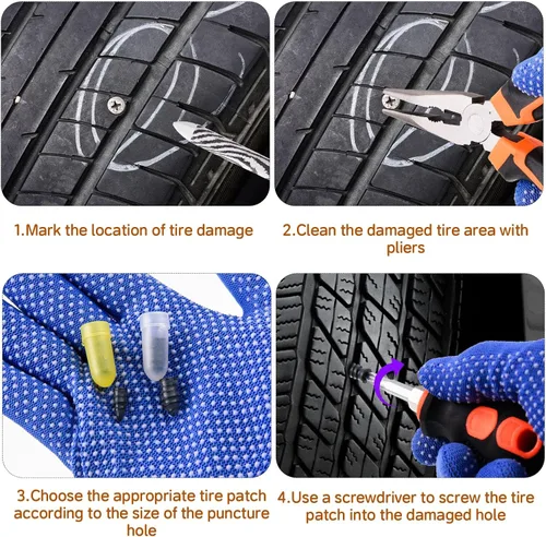 Miniatura 3 de Kit de reparación de tornillos para neumáticos de 100 piezas – Sin necesidad de quitar el neumático, kit de reparación de pared lateral