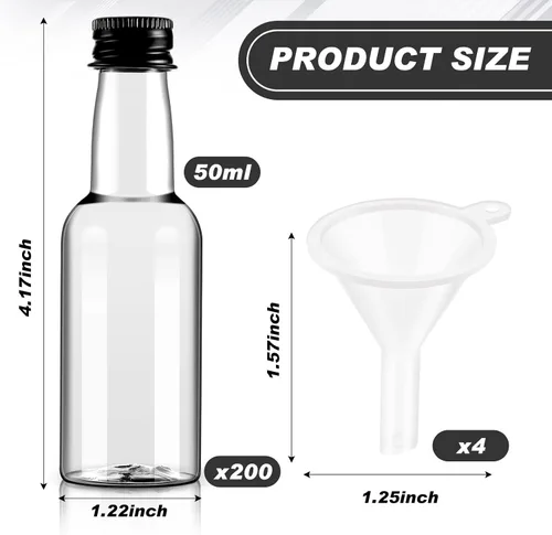 Miniatura 2 de Tessco for you 200 mini botellas de licor de 1.7 onzas, botella de plástico vacía con tapa de rosca negra, recipiente pequeño para salsa picante
