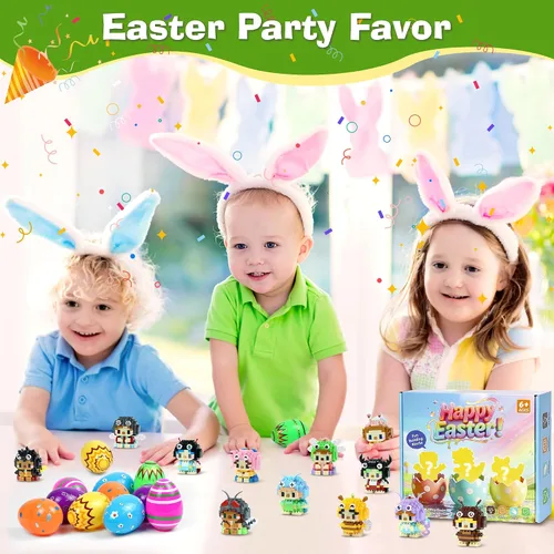 Miniatura 5 de Mini bloques de construcción de animales, paquete de 12 unidades, recuerdos de fiesta para construcción de niños, huevos de Pascua precargados