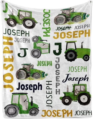 Miniatura 27 de Manta personalizada de tractores, nombre personalizado con diseño de camiones de tractor agrícola, manta de cama de franela de felpa suave
