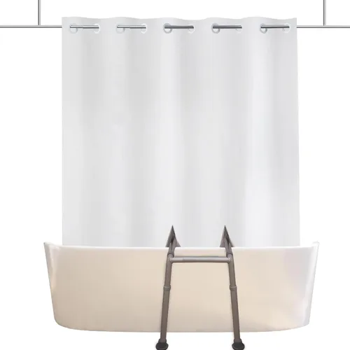 YISURE Cortina de ducha dividida para banco de transferencia deslizante de baño, cortina de baño de poliéster blanco de 80 x 74 pulgadas con dos