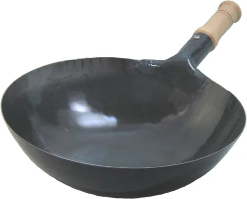 Yamada Kogyosho Wok con una sola mano, hierro, mango, mango de madera, 13.0 pulgadas (13.0 in)