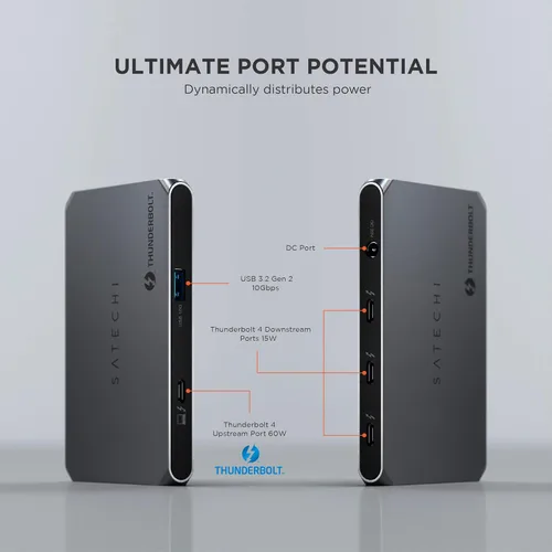 Miniatura 2 de Satechi Hub delgado Thunderbolt 4 5-en-1, carga USB C de 60W, pantalla única de 8K o doble de 4K, 4 puertos Thunderbolt 4, USB 3.2 Gen2, compatible