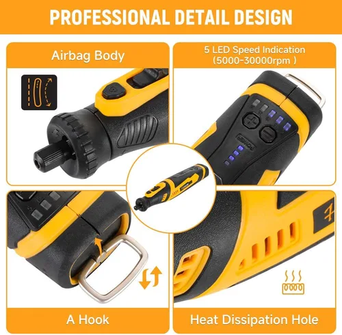 Miniatura 4 de Hoteche Mini kit de herramientas rotativas inalámbricas, batería de iones de litio de 5 velocidades de 8 V con 42 accesorios, herramienta giratoria