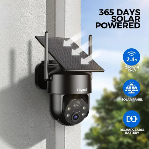 Miniatura 4 de LITYMOL Cámara solar 2K para seguridad en el hogar, cámaras de seguridad de visión de 360° inalámbricas para exteriores, visión nocturna a