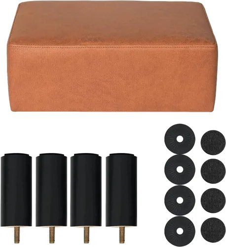 Miniatura 4 de Mini reposapiés otomano de 15.7 pulgadas, reposapiés acolchado de piel sintética con patas de madera maciza, reposapiés rectangular moderno