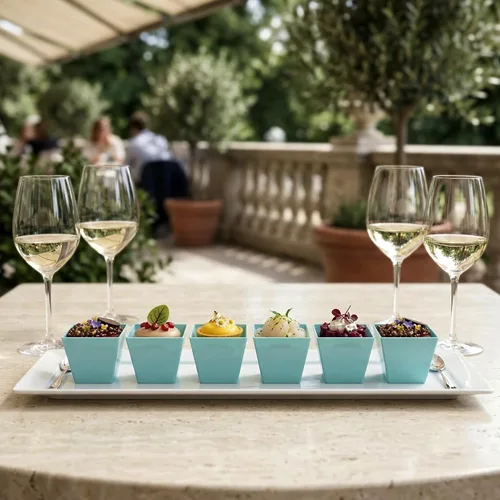 Miniatura 3 de Restaurantware Mini vaso de postre Kova de 2 onzas, elegantes vasos cuadrados de plástico rosa en polvo: perfecto para servir postres y muestras