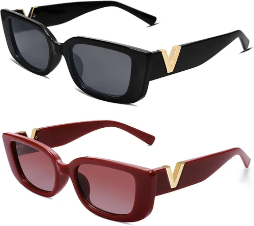 Miniatura 46 de Allarallvr Lentes de sol rectangulares para mujer, estilo retro de los años 90, Y2K, clásicos, vintage, cuadrados, AR82037
