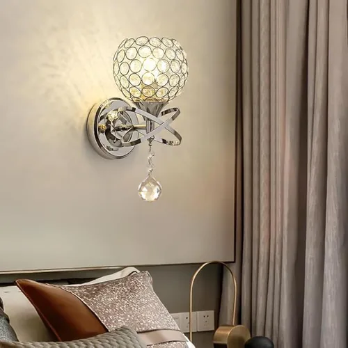 Miniatura 3 de TISLYCO Juego de dos apliques de pared de cristal, modernos apliques de pared con bola de cristal colgante, lámpara de montaje en pared, lámpara