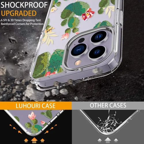 Miniatura 4 de LUHOURI Funda diseñada para iPhone 14 Pro Max con protector de pantalla, acrílico transparente para mujeres y niñas, funda protectora de ajuste