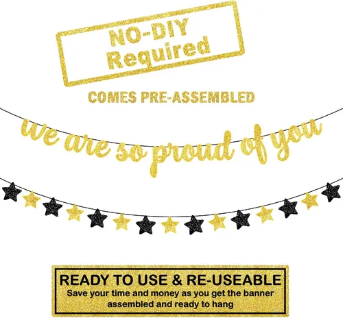 Miniatura 2 de KatchOn, Cartel con texto en inglés «We are So Proud of You» – Cartel de graduación con purpurina, guirnalda de graduación, decoraciones