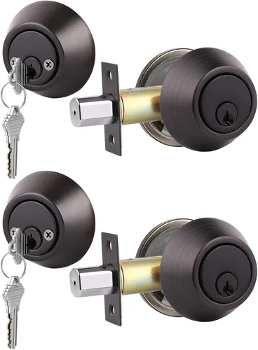 Miniatura 9 de Juegos de 2 cerraduras de puerta con cerrojos de cilindro doble con igual llave de Gobrico, cerraduras de puerta de níquel satinado con llave