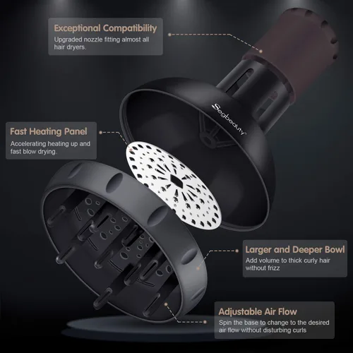 Miniatura 4 de Segbeauty Difusor de cabello para cabello rizado, flujo de aire ajustable mejorado, cuenco profundo, accesorio de difusor profesional de salón