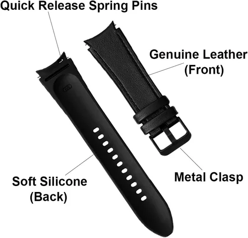 Miniatura 3 de PINHEN Correa de repuesto para Galaxy Watch 7/6/5/4 de 1.575 pulgadas, 1.732 pulgadas, híbrida de cuero y silicona de 0.787 pulgadas, compatible
