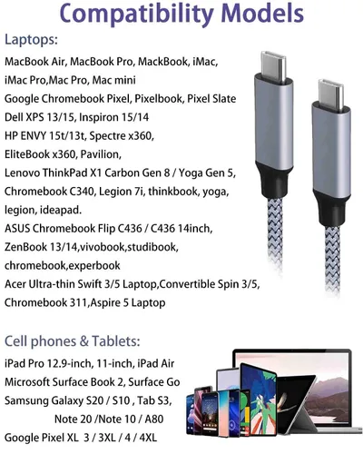 Miniatura 5 de Cable USB C a USB C iPhone 15 【100W/5A 6.6 pies】Carga rápida tipo C, nailon largo, cable de carga para Samsung Galaxy S24 S23, Note 20/10, Google