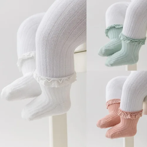 Miniatura 5 de 5 pares de calcetines antideslizantes antideslizantes para bebés y niñas pequeñas de encaje con rayas de flores
