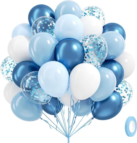 Miniatura 20 de 60 unidades de globos rojos y azules de 12 pulgadas con globos azul marino, azul pizarra y rojo polvoriento para decoraciones de baby shower, Azul