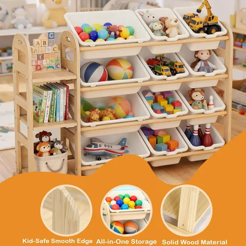 Miniatura 5 de Organizador de almacenamiento de juguetes, organizadores de juguetes de madera y almacenamiento con estantería, estante de almacenamiento de Blanco