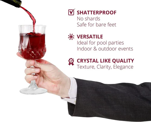Miniatura 3 de PARTY BARGAINS Copas de vino de plástico duro transparente irrompible con tallo, 8 onzas, 8 unidades, para bodas, fiestas en la piscina, eventos al