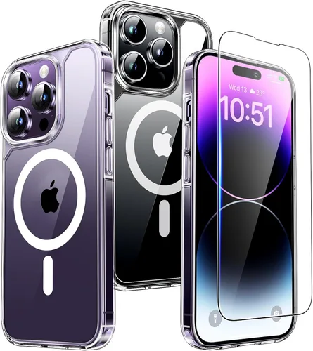 Miniatura 89 de TAURI Funda magnética 2 en 1 transparente para iPhone 14 Pro, compatible con Magsafe [no amarillenta] con protector de pantalla, protección de grado