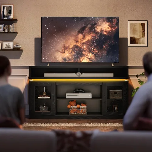 Miniatura 9 de WLIVE Farmhouse TV Stand for TVs Up to 65 Inches, Tall Entertainment Center with Storage Cabinets & LED Lights, Media Console for Living Room
