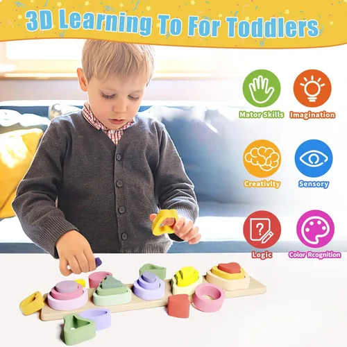 Miniatura 2 de Symdiro Montessori Juguetes para niños y niñas de 1, 2 y 3 años, juguetes de clasificación y apilamiento de madera para niños, juguetes para niños