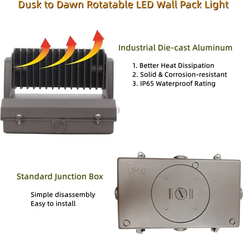 Miniatura 6 de Paquete de luz LED giratoria de pared con fotocélula del anochecer al amanecer, 80W 11200LM 400-600W HPS/HID Equiv., 5000K luz diurna ETL