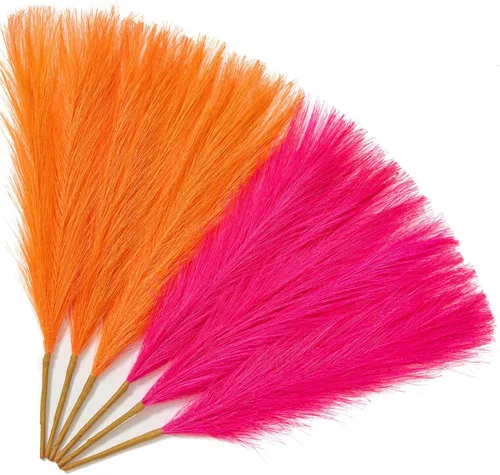 Miniatura 12 de Serwalin 12 piezas de hierba de Pampas rosa, decoración de hierba de Pampas falsa rosa de 17.7 pulgadas, hierba de Pampas artificial corta rosa Un