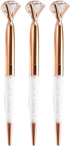 Miniatura 2 de CLARA 8 Uds Big Diamond Bolígrafos Rhinestone Crystal Metal Bolígrafo Negro Tinta Plata Plateado diamante