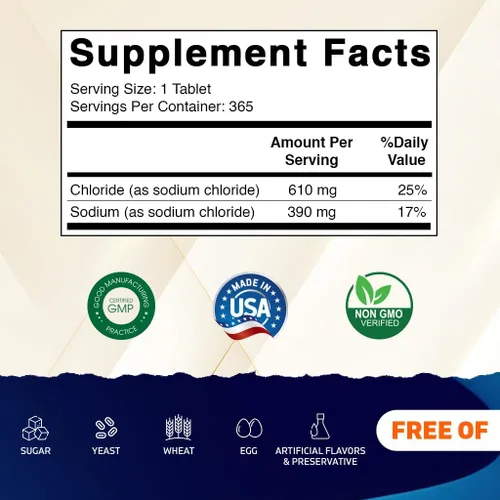 Miniatura 2 de Vitamatic Cloruro de sodio 1000 mg – 365 comprimidos reabastecedor de electrolitos y soporte de hidratación – Sin OMG, sin gluten (paquete de 2)
