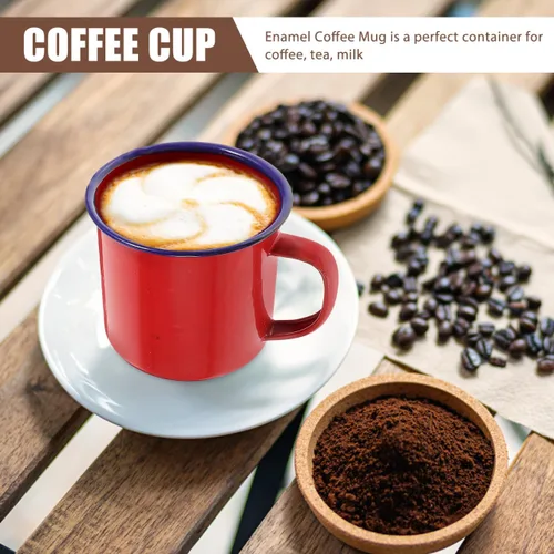 Miniatura 8 de Juego de tazas esmaltadas, 4 tamaños, 4.72 x 3.93 x 3.34 pulgadas, 4.1-16.9 fl oz, tazas pequeñas para campamento, café, té, leche, ligeras