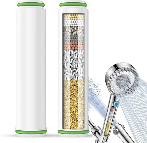 Paquete de 2 cartuchos de filtro de ducha de repuesto para cabezal de ducha de mano, filtros de repuesto de 18 etapas para agua dura, elimina cloro