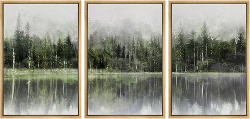 Miniatura 149 de NWT Juego de Arte de Pared de Lienzo Enmarcado Bosque Blanco y Negro Reflejo de Lago Paisaje Naturaleza Vida Silvestre Arte de Fotografía Rústico