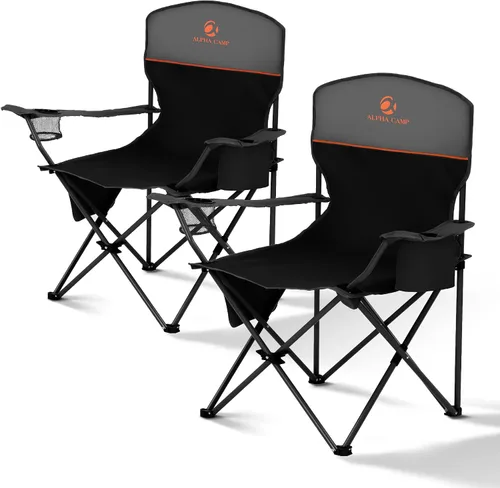 ALPHA CAMP Sillas de camping plegables para adultos, sillas de césped para exteriores, sillas de campamento portátiles de 225 libras, con portavasos