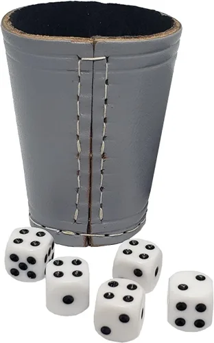 Miniatura 9 de Cyber-Deals - Taza compacta de cuero genuino para dados + dados con bolsa de almacenamiento de terciopelo negro