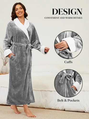Miniatura 5 de Hellomamma Bata de baño larga para mujer, de felpa suave, de forro polar, camisón para mujer, pijama, ropa de dormir